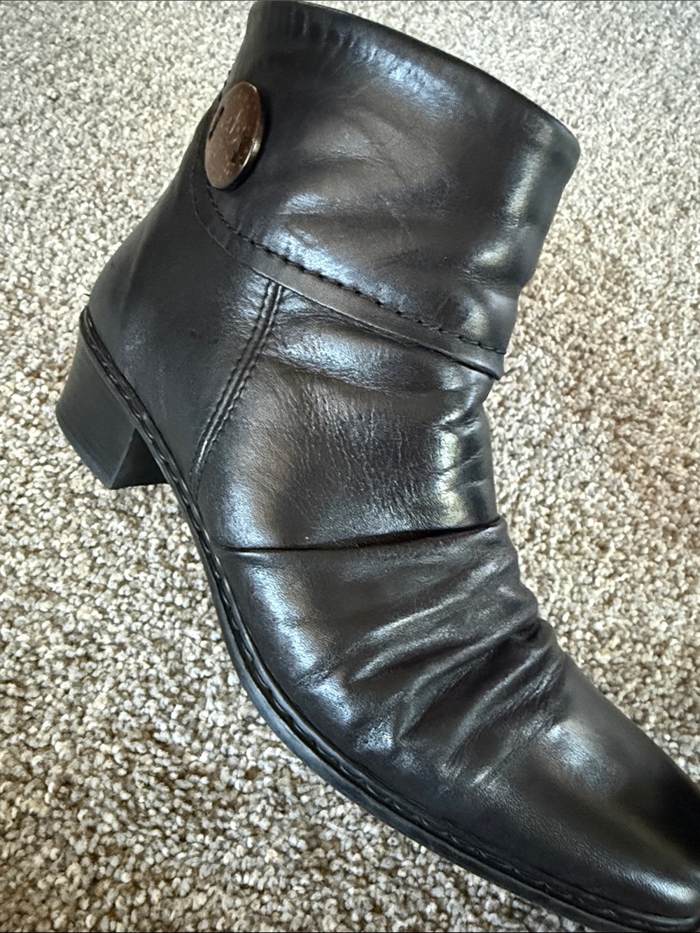 Rieker Black Leather Ankle Bootie with Low Heel Size 41/US 10
